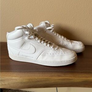 Nike Men’s Court Vision All-White Mid-Top Leather Sneakers